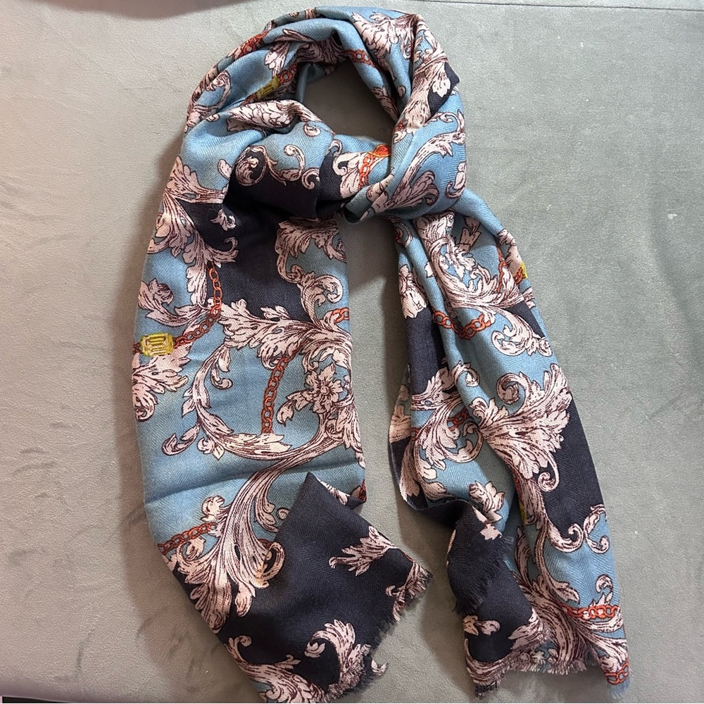 Scarf with two-tone blues with design 78” x 28”